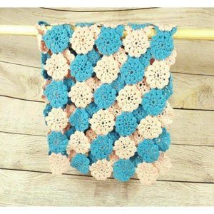 Knitted Wool Blanket Blue/Pink Floral Baby Kids Dorm Bedroom Crochet Throw Quilt